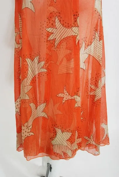 1971 Ossie Clark Documented Celia Birtwell Print Silk Chiffon Wrap Dress