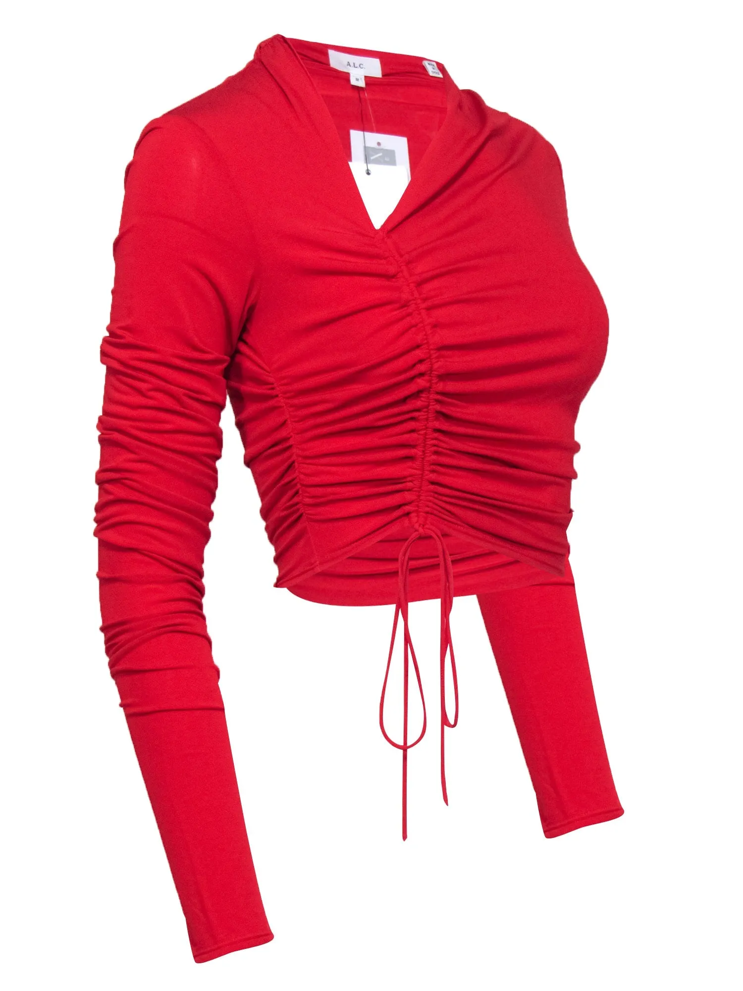 A.L.C. - Red Ruched Long Sleeve Crop Top Sz M