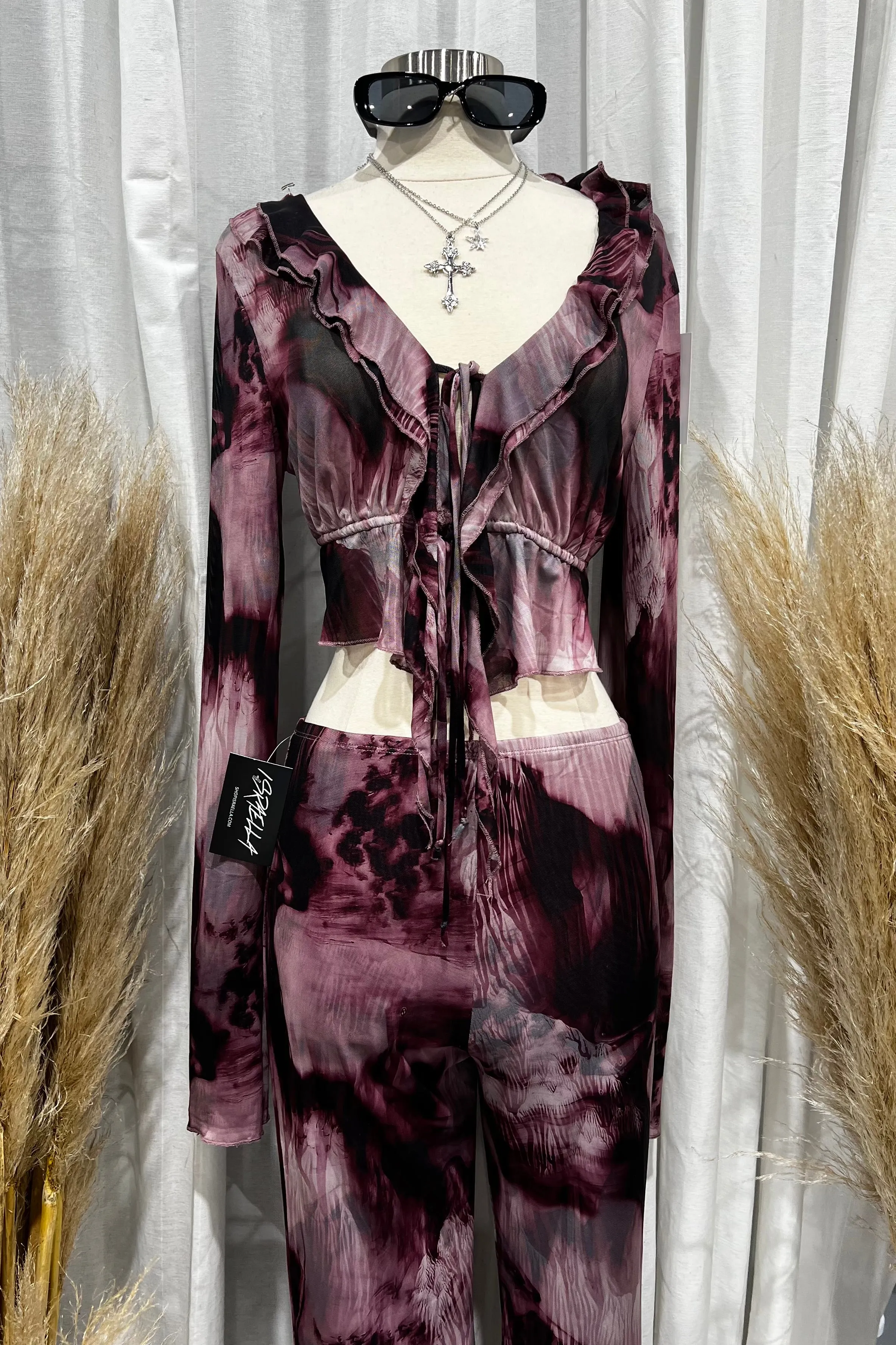 Alondra L/s Mesh Pants Set (Purple Multi)