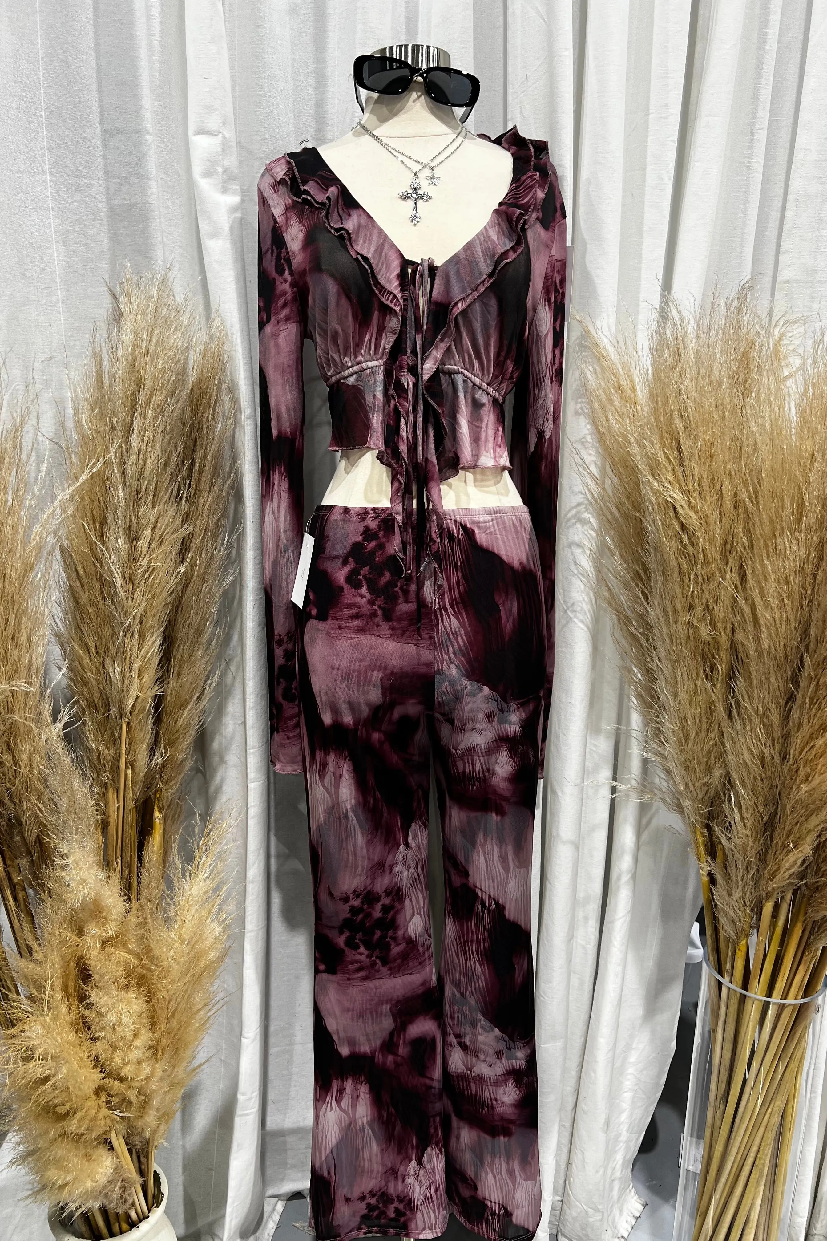 Alondra L/s Mesh Pants Set (Purple Multi)