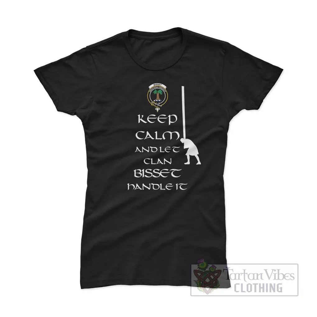 Bisset Clan Women's T-Shirt: Keep Calm and Let the Clan Handle It Caber Toss Highland Games Style