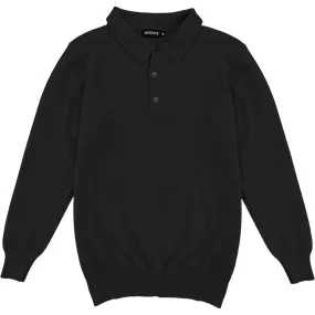 Black Mens Knit Long Sleeve Sweater Polo Shirt