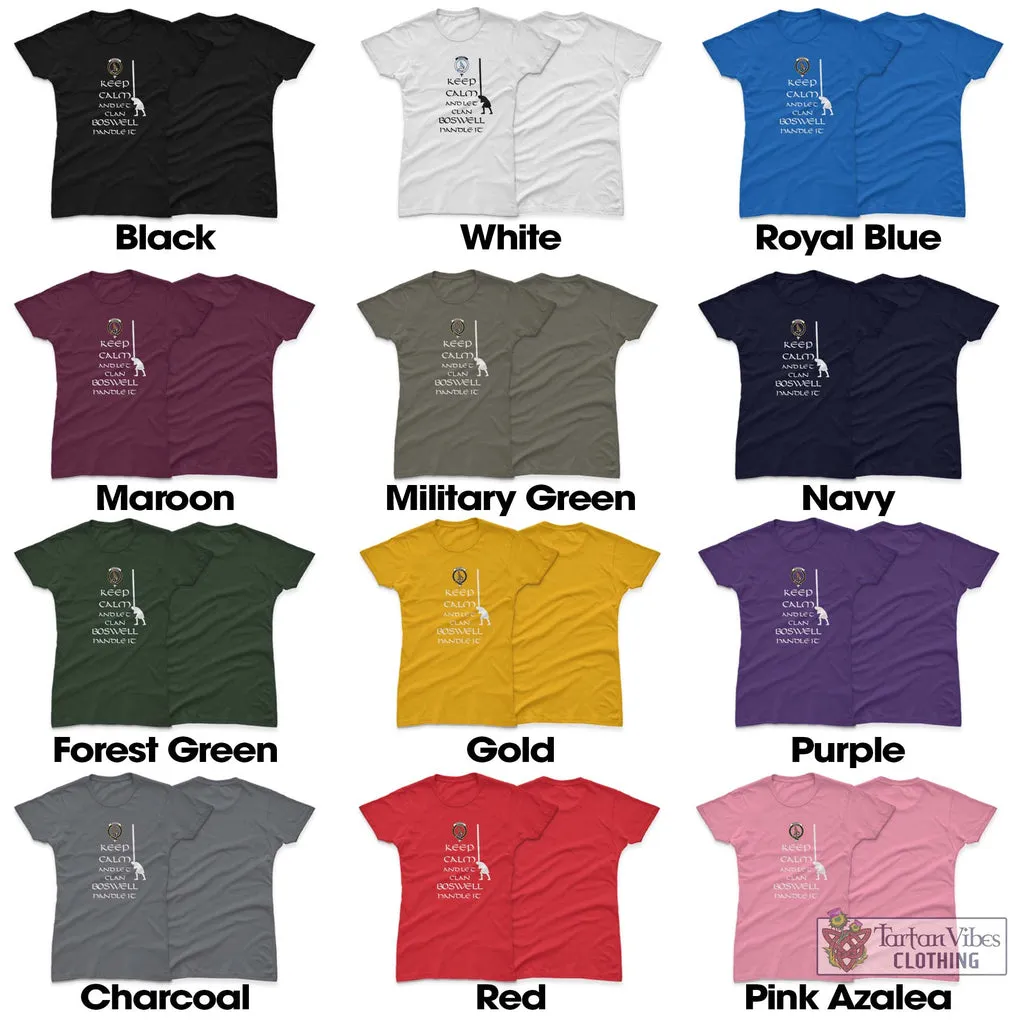 Boswell Clan Women's T-Shirt: Keep Calm and Let the Clan Handle It Caber Toss Highland Games Style