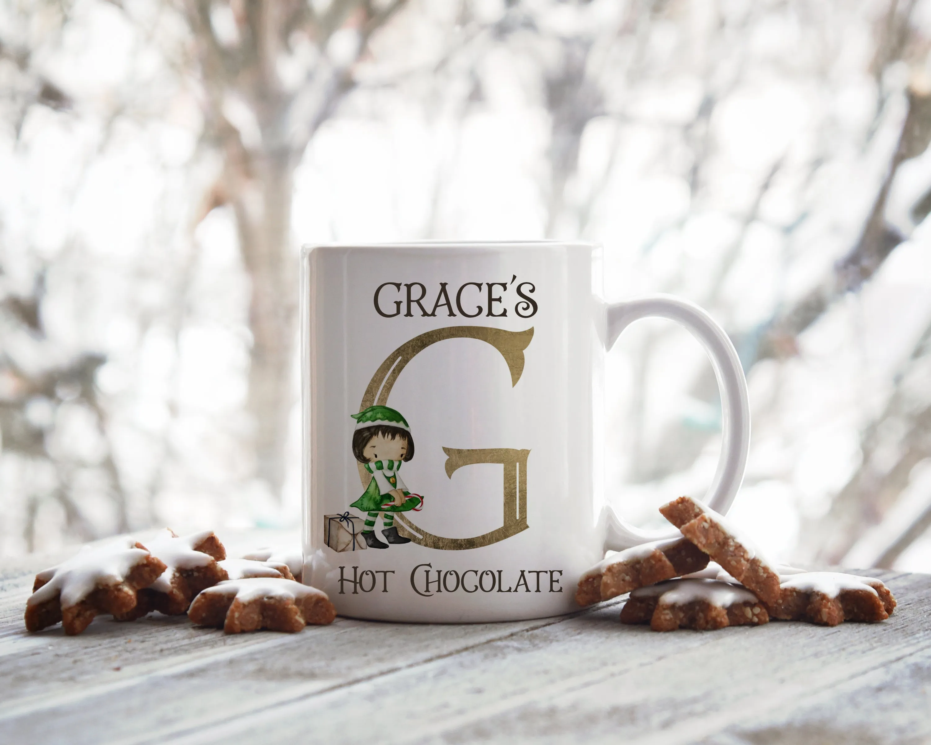 Boy Elf Initial Christmas Mug