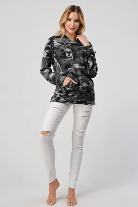 Camo hip length hoodie, loose fit, hood, long sleeves