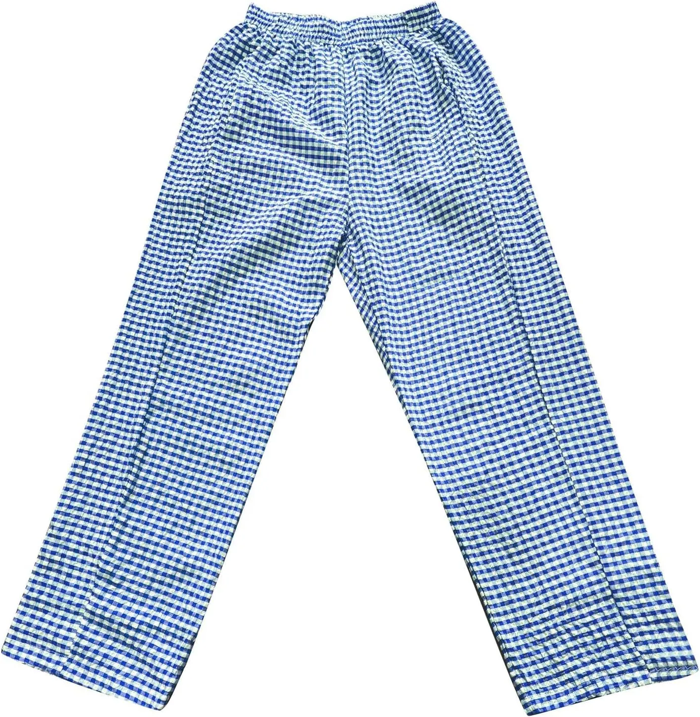 Casual Pants for Women Straight Leg Elastic Waisted Plaid Printed Trousers Trendy Baggy Comfortable Pants with Pockets