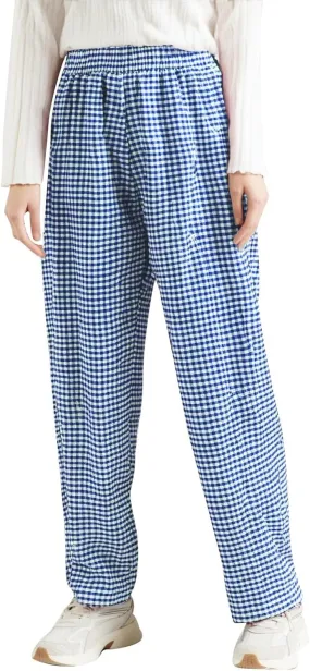Casual Pants for Women Straight Leg Elastic Waisted Plaid Printed Trousers Trendy Baggy Comfortable Pants with Pockets