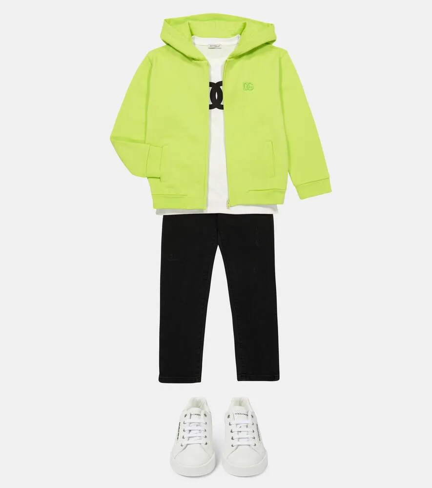 Cotton zip-up hoodie with Dolce&Gabbana logo, green