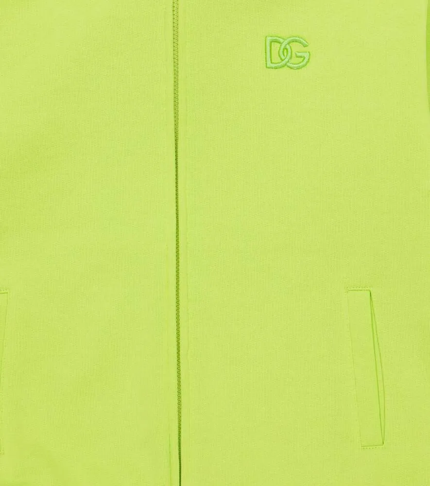 Cotton zip-up hoodie with Dolce&Gabbana logo, green