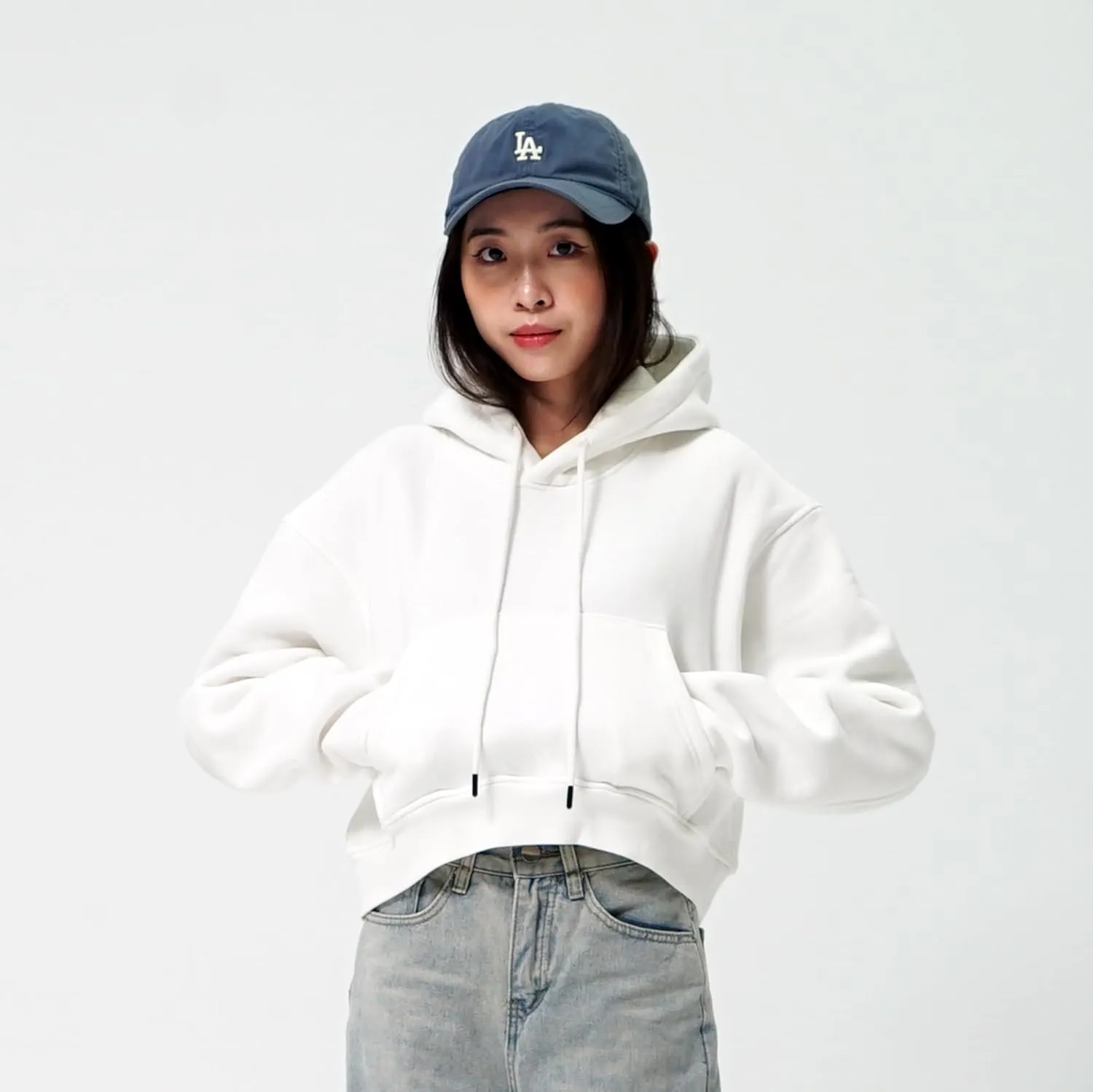 Cropped Hoodie for Women - Winter Fleece Pullover Sweatshirt, Casual Long Sleeve Top Short Hoodie