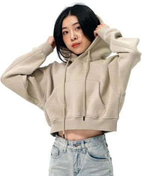 Cropped Hoodie for Women - Winter Fleece Pullover Sweatshirt, Casual Long Sleeve Top Short Hoodie