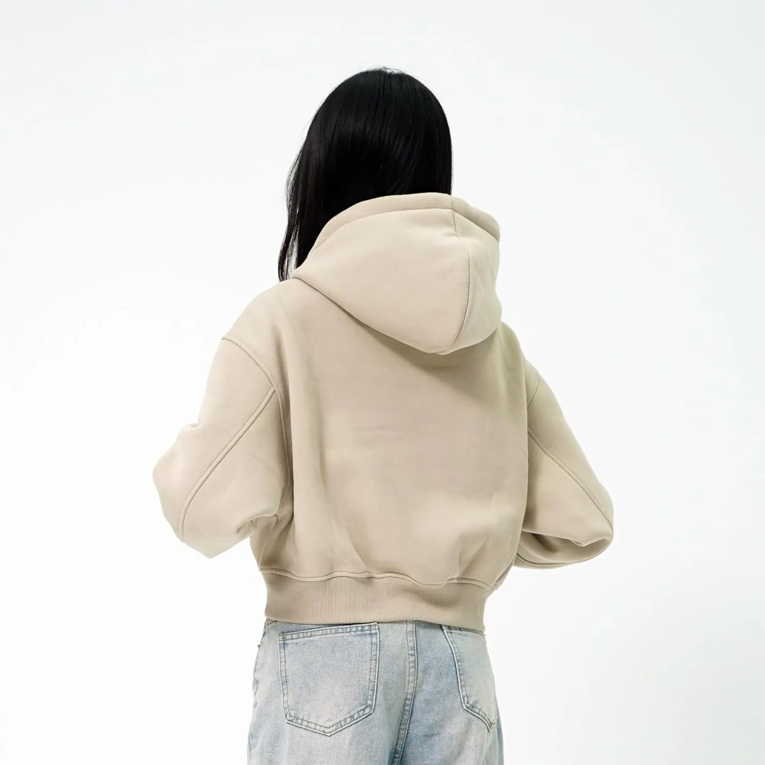 Cropped Hoodie for Women - Winter Fleece Pullover Sweatshirt, Casual Long Sleeve Top Short Hoodie