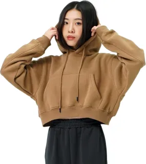 Cropped Hoodie for Women - Winter Fleece Pullover Sweatshirt, Casual Long Sleeve Top Short Hoodie