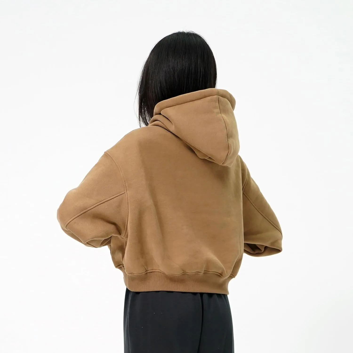 Cropped Hoodie for Women - Winter Fleece Pullover Sweatshirt, Casual Long Sleeve Top Short Hoodie