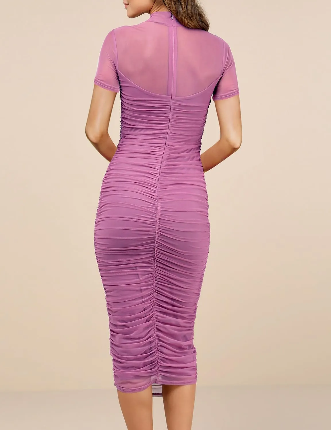 Dedysler Maternity Mesh Bodycon Dress for Baby Shower Sexy Mock Neck Long Casual Pregnancy Clothes with Back Zipper