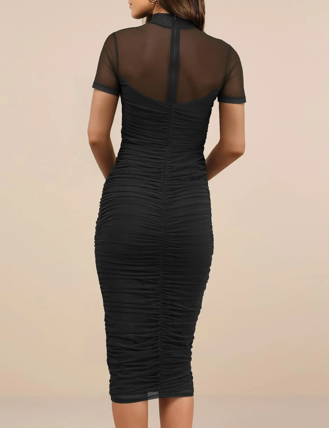 Dedysler Maternity Mesh Bodycon Dress for Baby Shower Sexy Mock Neck Long Casual Pregnancy Clothes with Back Zipper