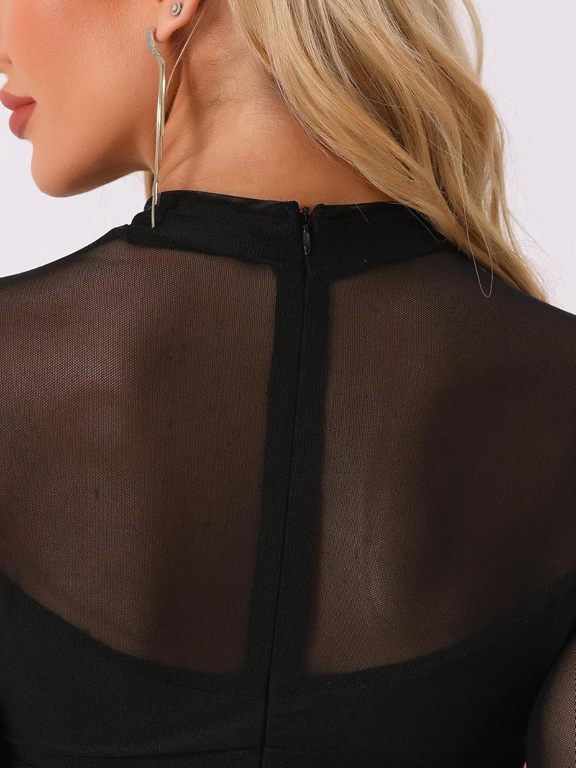 Dedysler Maternity Mesh Bodycon Dress for Baby Shower Sexy Mock Neck Long Casual Pregnancy Clothes with Back Zipper