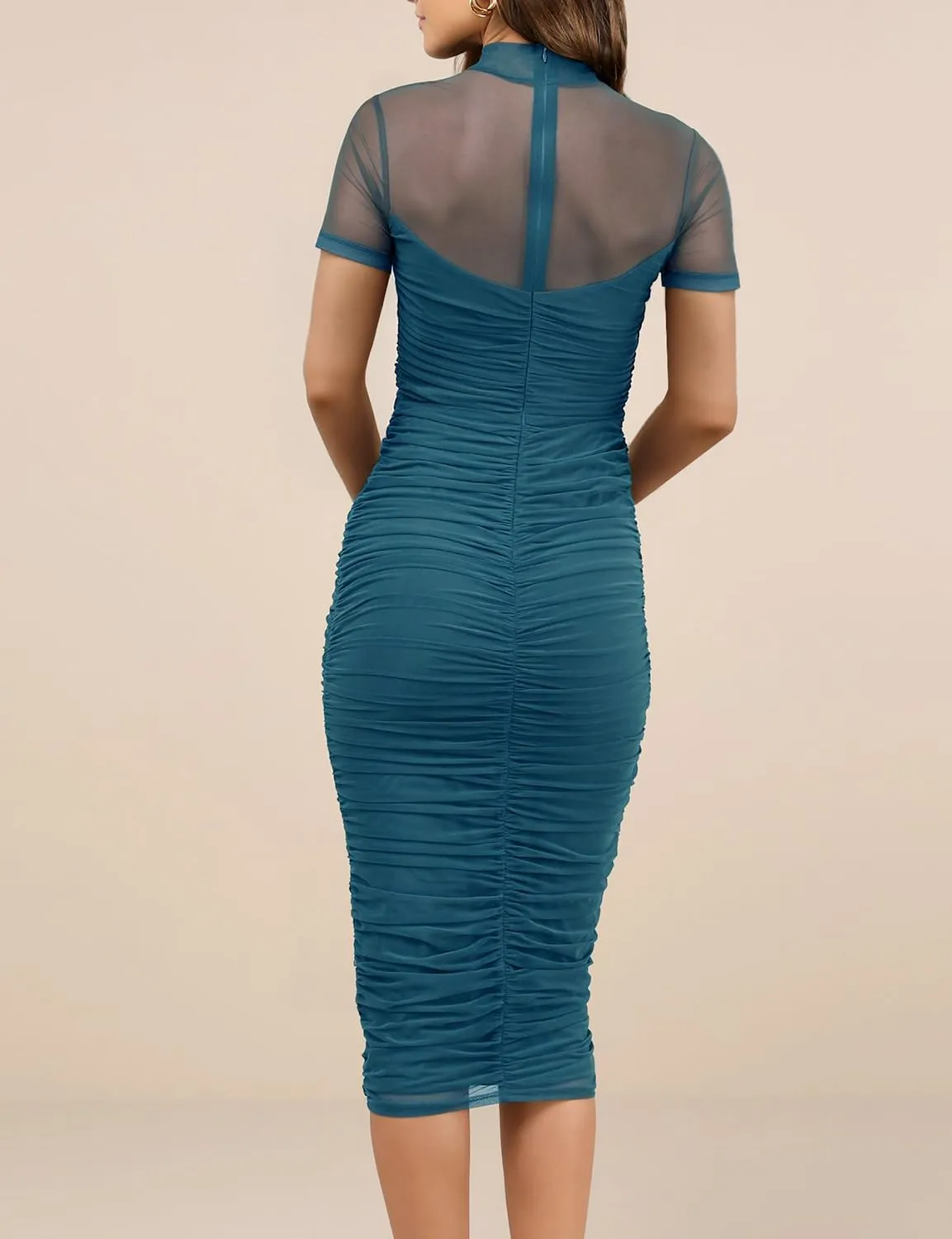 Dedysler Maternity Mesh Bodycon Dress for Baby Shower Sexy Mock Neck Long Casual Pregnancy Clothes with Back Zipper