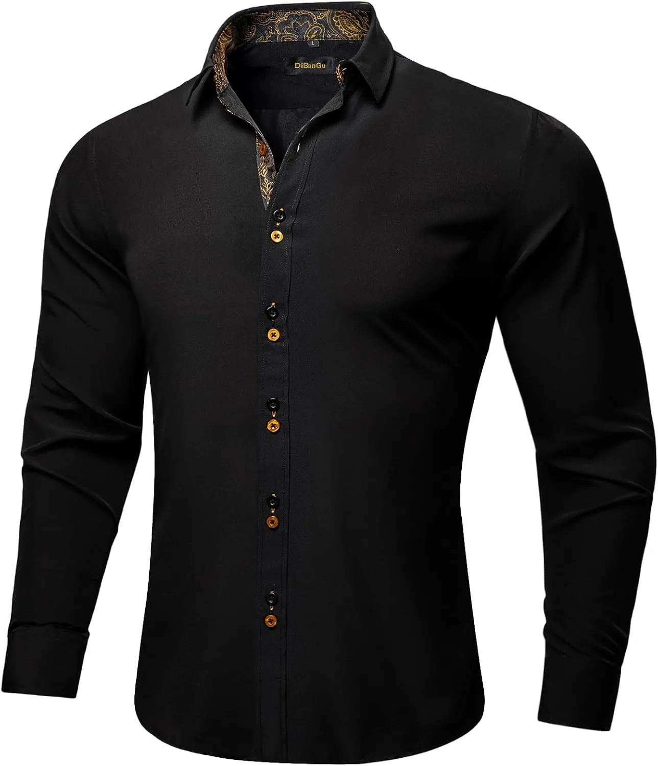 DiBanGu Men's Dress Shirt Long Sleeve Casual Button Down Shirts Regular Fit Inner Contrast Shirt for Business Party