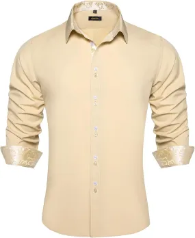DiBanGu Men's Dress Shirt Long Sleeve Casual Button Down Shirts Regular Fit Inner Contrast Shirt for Business Party