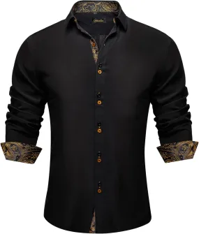 DiBanGu Men's Dress Shirt Long Sleeve Casual Button Down Shirts Regular Fit Inner Contrast Shirt for Business Party
