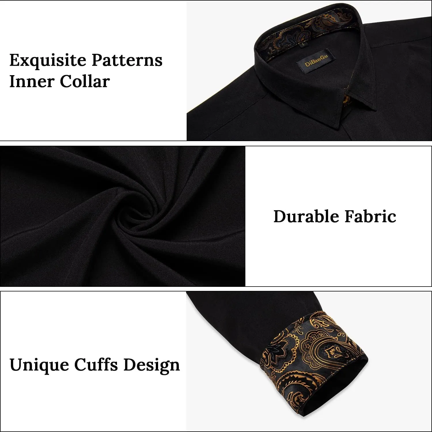 DiBanGu Men's Dress Shirt Long Sleeve Casual Button Down Shirts Regular Fit Inner Contrast Shirt for Business Party
