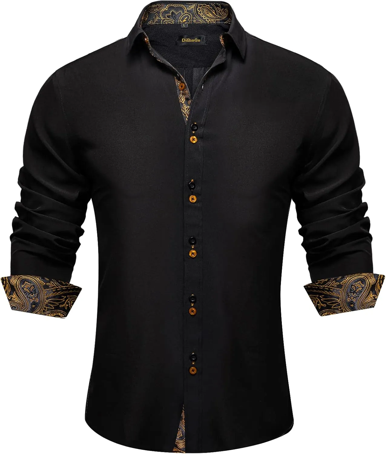 DiBanGu Men's Dress Shirt Long Sleeve Casual Button Down Shirts Regular Fit Inner Contrast Shirt for Business Party