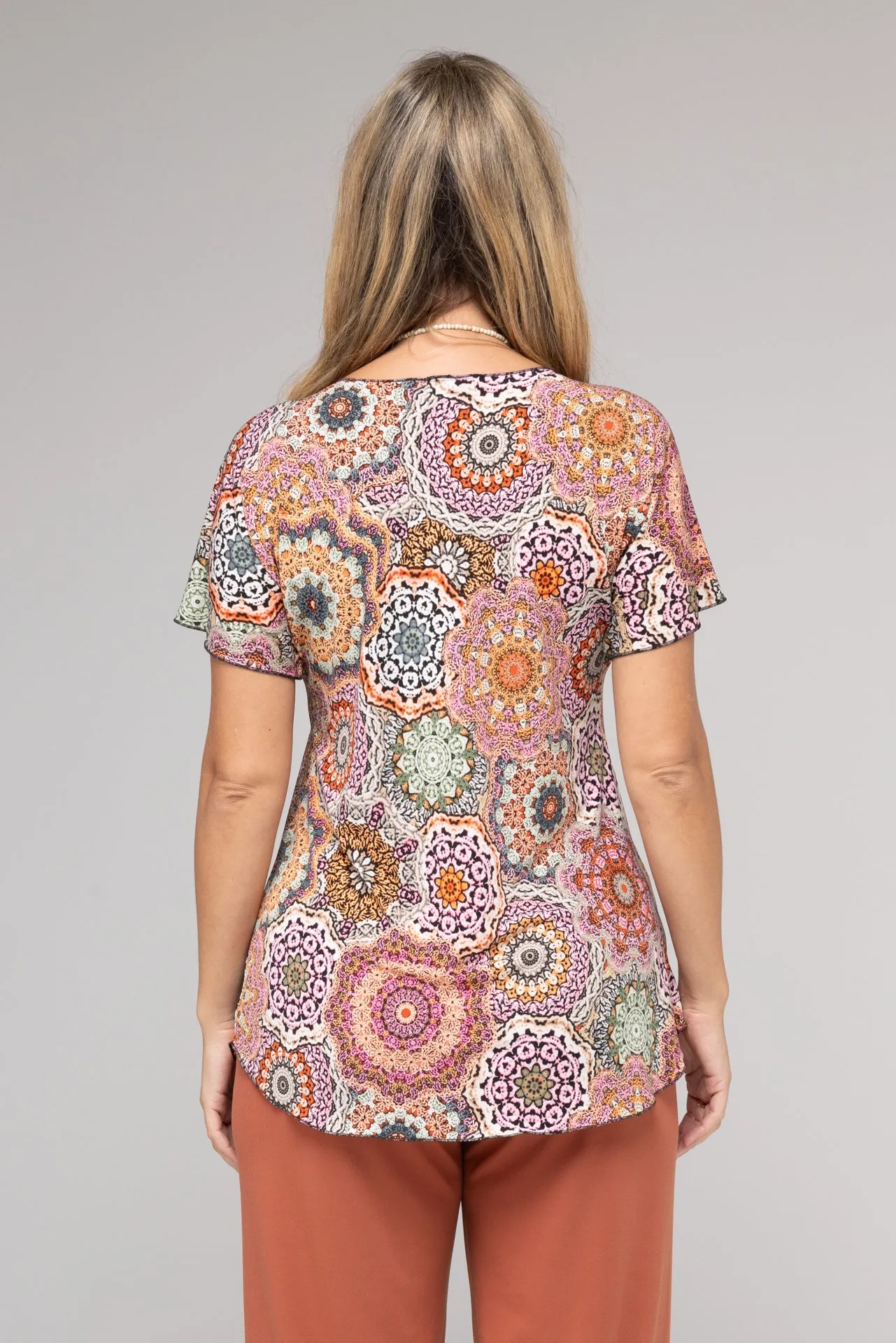 Doily Print Longer Sleeve Jersey Top