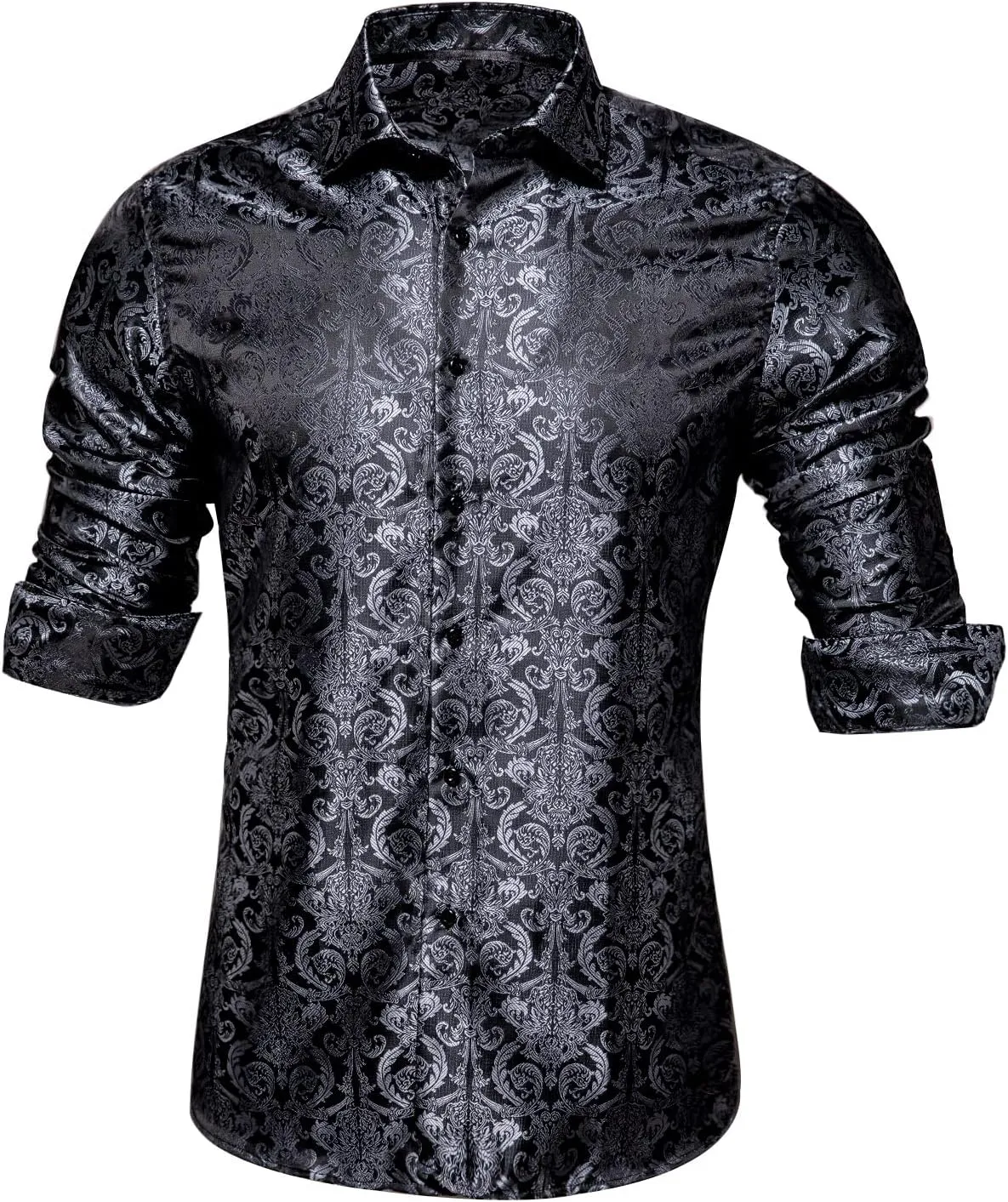 Dubulle Solid Mens Dress Shirt Satin Long Sleeve Business Casual Button Down Shirt with Pocket for Men