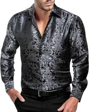 Dubulle Solid Mens Dress Shirt Satin Long Sleeve Business Casual Button Down Shirt with Pocket for Men