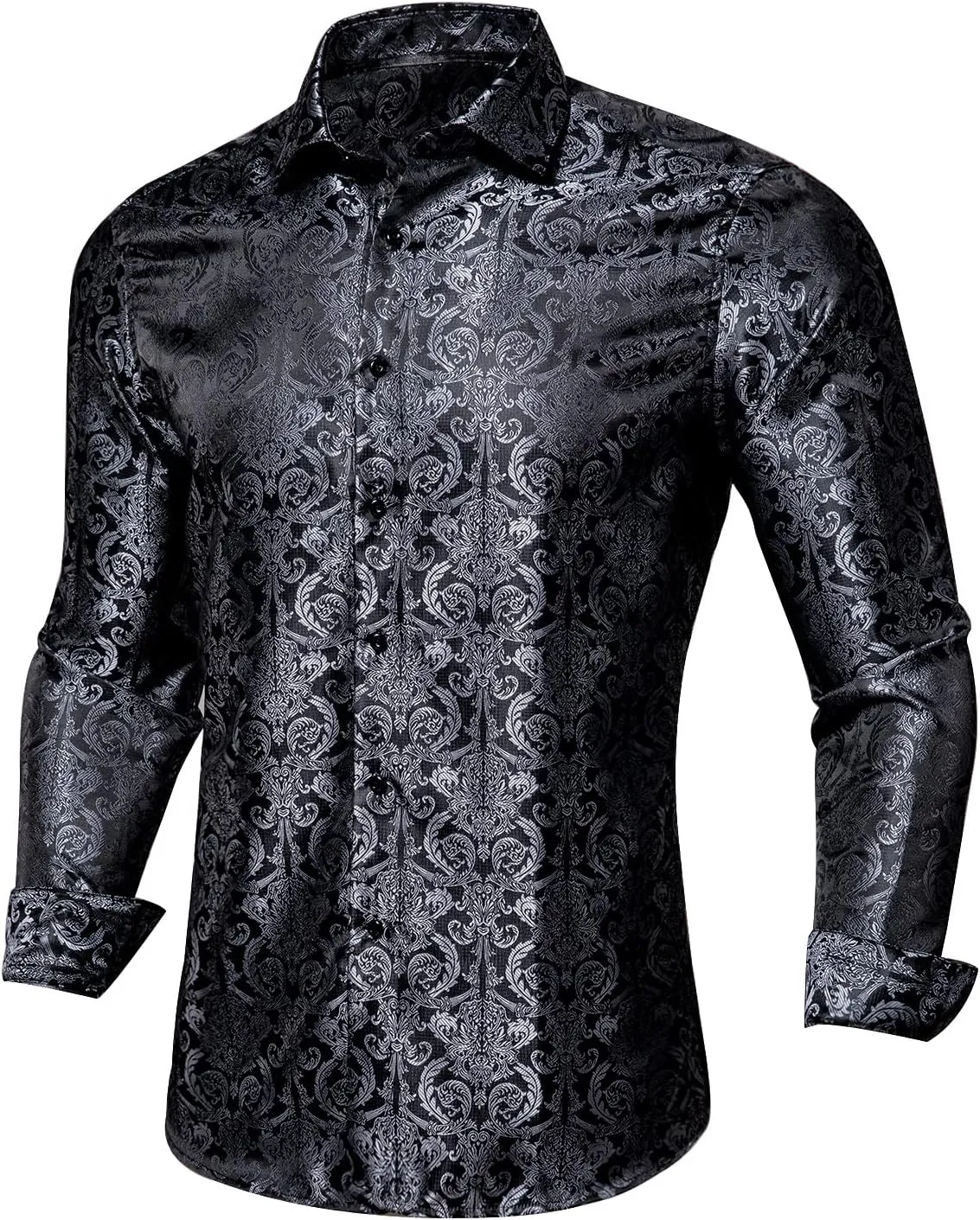 Dubulle Solid Mens Dress Shirt Satin Long Sleeve Business Casual Button Down Shirt with Pocket for Men