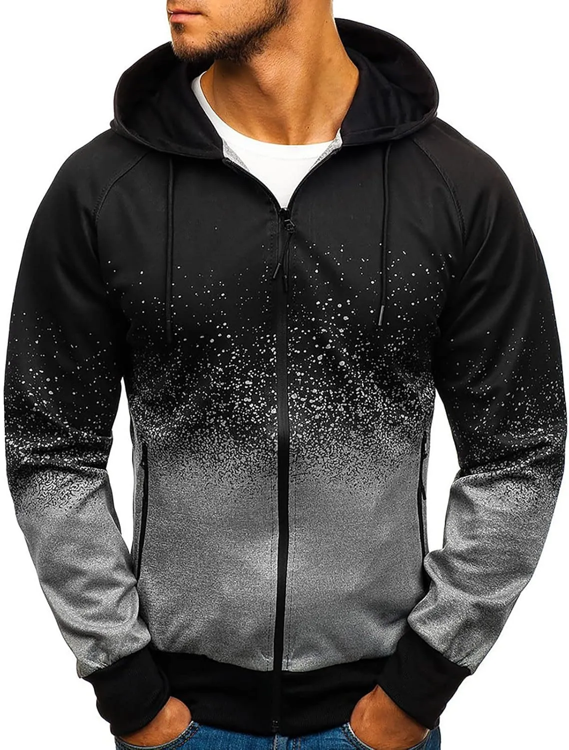 DuDubaby Long Sleeve Sweatshirt For Men Casual Camouflage Sports Sweatshirt Long Sleeve Zipper Hooded Jacket Coat