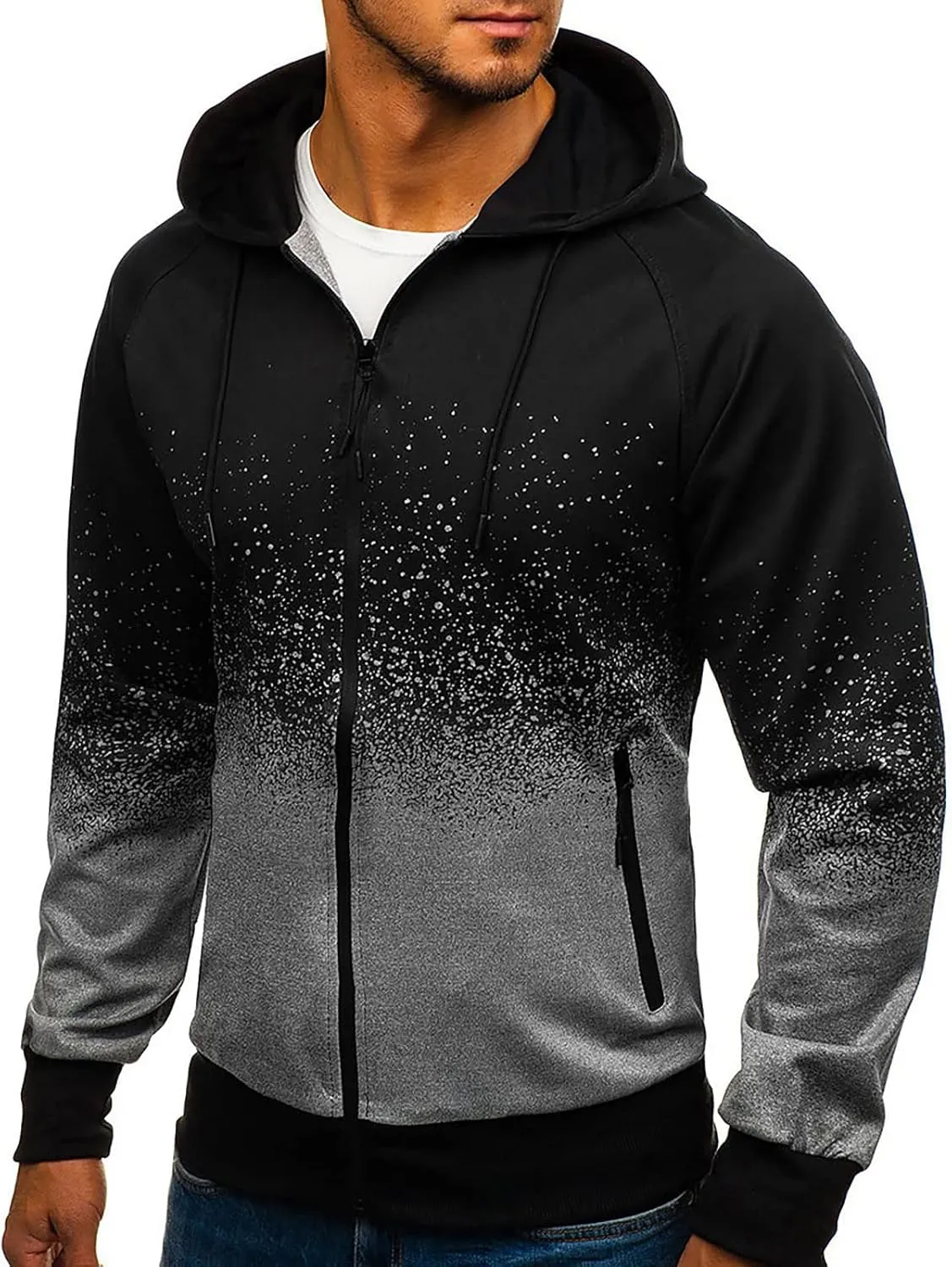 DuDubaby Men's Casual Camouflage Sports Sweatshirt Long Sleeve Zipper Hooded Jacket Coat