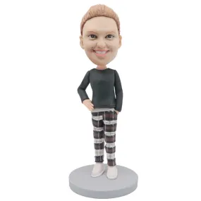 Female In Black Shirt And Plaid Pants Custom Figure Bobblehead
