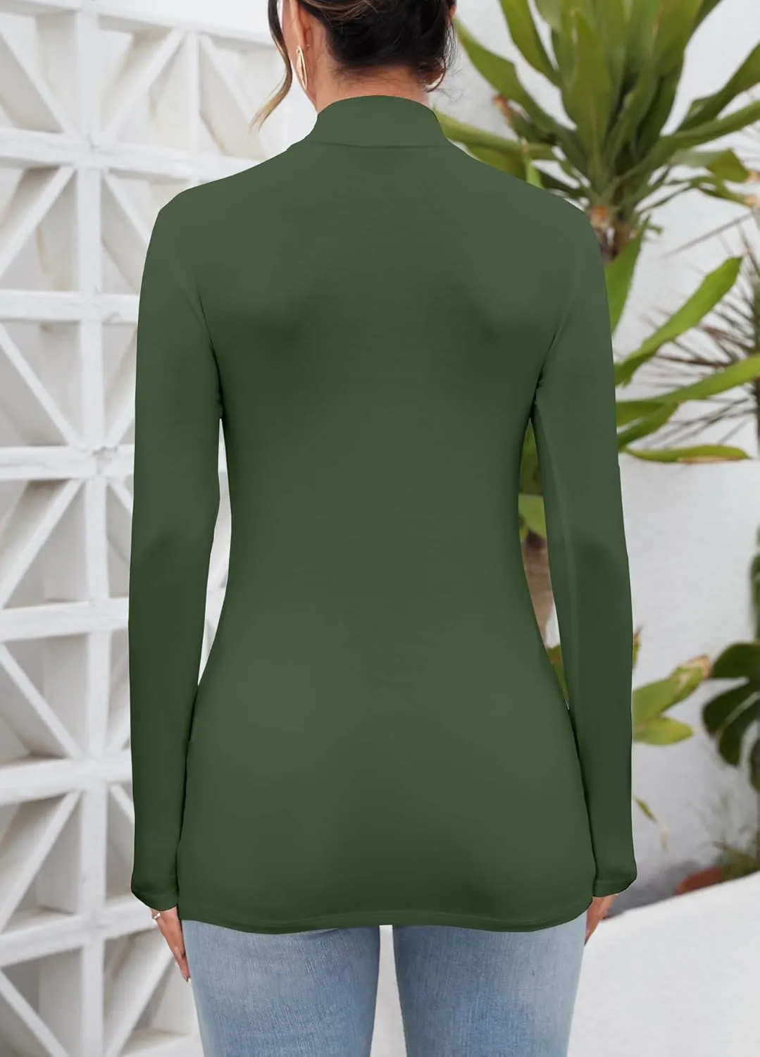 FOUGEDE Women's Mock Turtleneck Long Sleeve/Sleeveless/Half Sleeve/Short Sleeve/Crop Top Basic Fitted Stretch Slim Tops