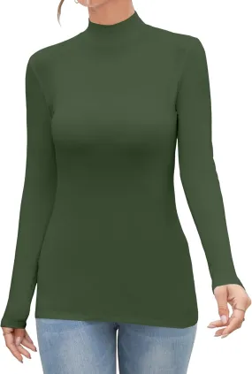 FOUGEDE Women's Mock Turtleneck Long Sleeve/Sleeveless/Half Sleeve/Short Sleeve/Crop Top Basic Fitted Stretch Slim Tops