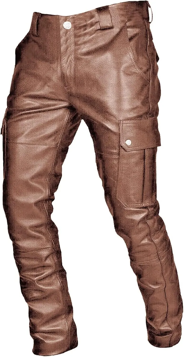 GIERIDUC Men's Faux Leather Pants Mens Extra Long Length Pyjama Bottoms Men's Pants with Long Crotch Grey Sweatpants for Men