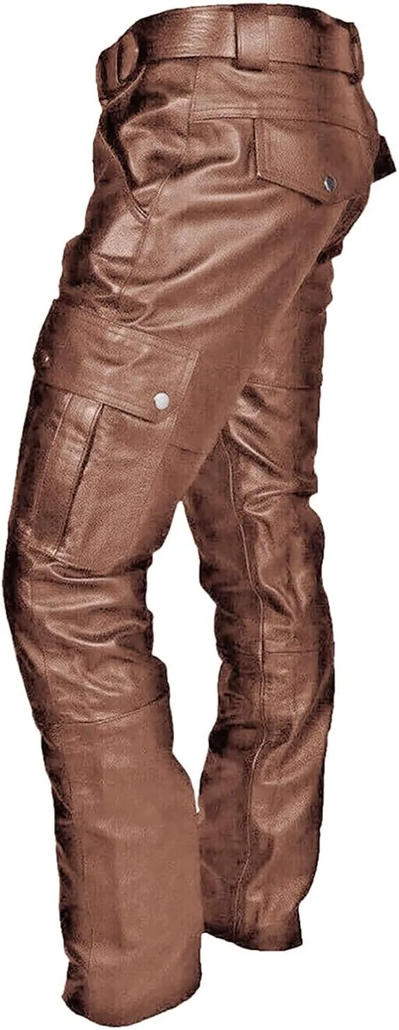 GIERIDUC Men's Faux Leather Pants Mens Extra Long Length Pyjama Bottoms Men's Pants with Long Crotch Grey Sweatpants for Men