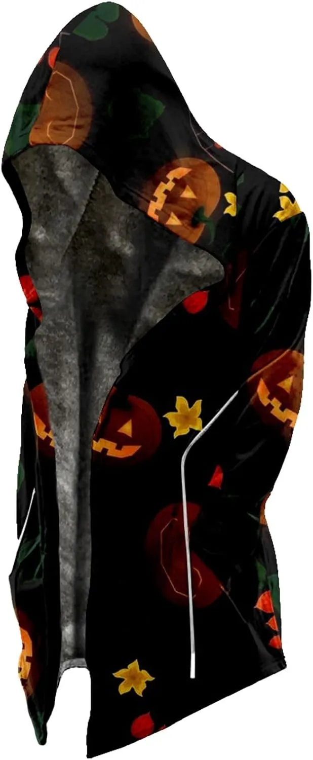 Halloween Hoodies For Men, Men's Halloween Print Velvet Thickened Long Jacket Casual Large Size Zipper Coat