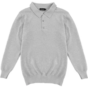 Heather Grey Mens Knit Long Sleeve Sweater Polo Shirt