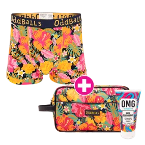 Hibiscus Grooming Set Bundle - Mens Boxer Shorts, Wash Bag & Ball Deodorant Bundle
