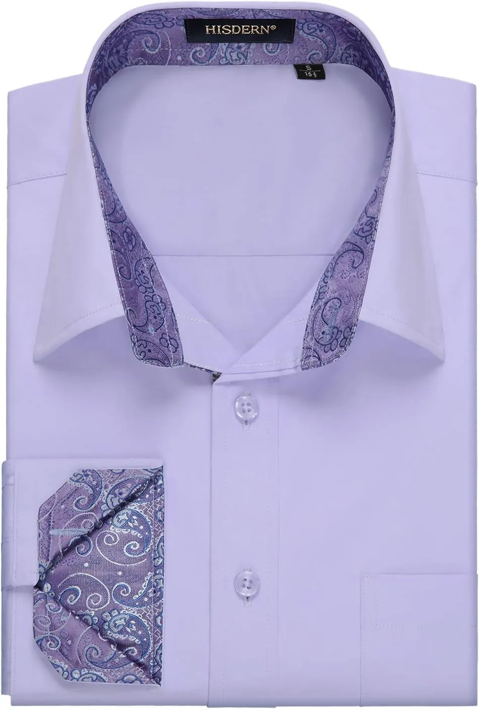 HISDERN Mens Business Dress Shirts Long Sleeve Casual Button Down Shirt Formal Inner Collar Contrast Shirt for Men Wedding