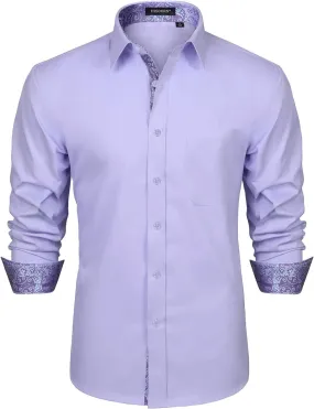 HISDERN Mens Business Dress Shirts Long Sleeve Casual Button Down Shirt Formal Inner Collar Contrast Shirt for Men Wedding