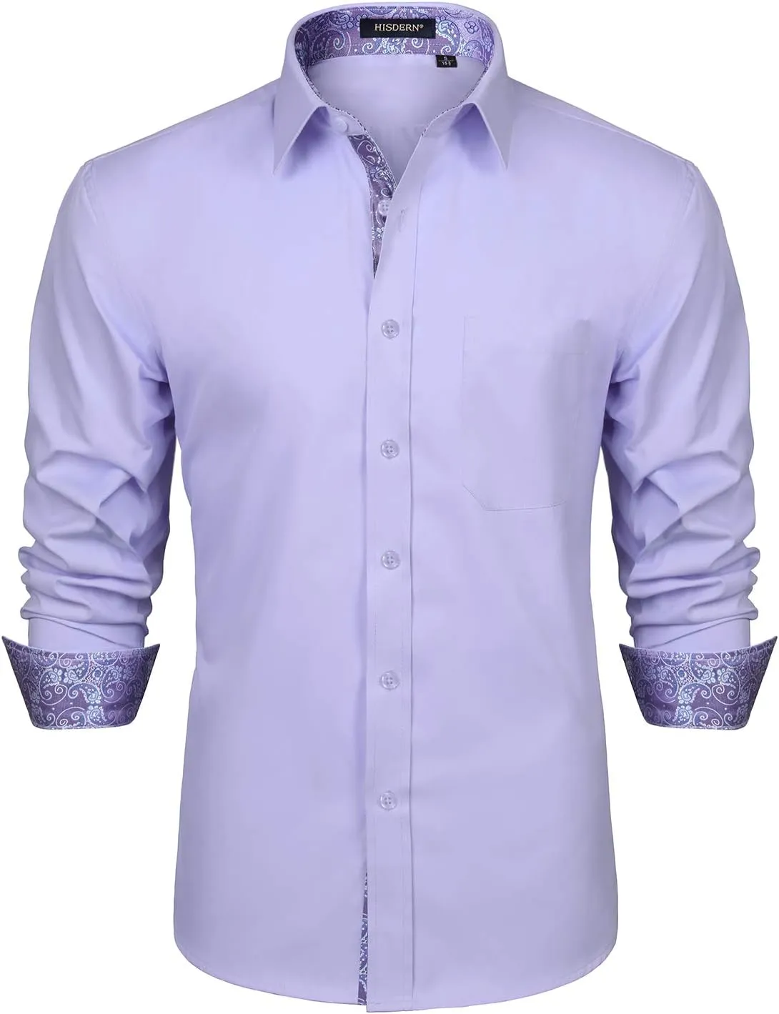 HISDERN Mens Business Dress Shirts Long Sleeve Casual Button Down Shirt Formal Inner Collar Contrast Shirt for Men Wedding