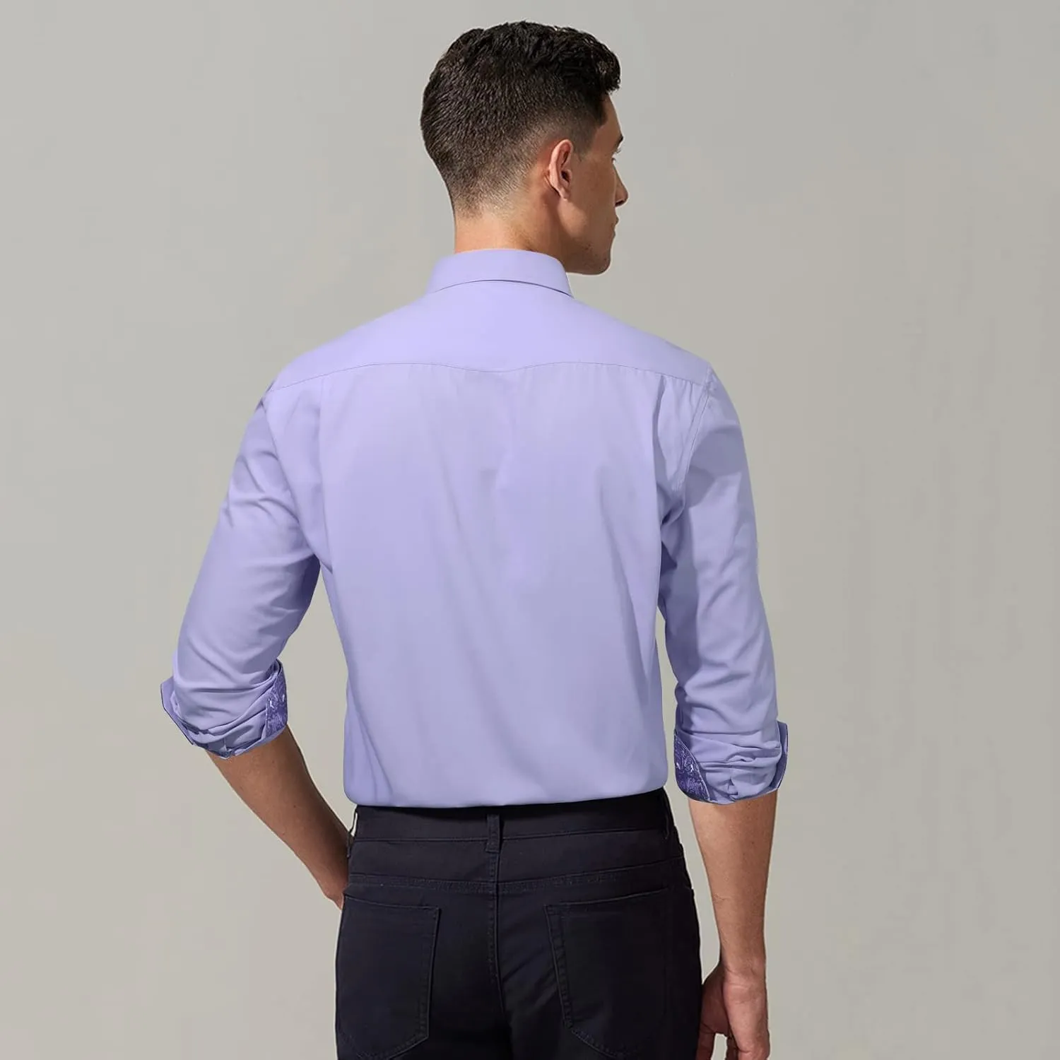 HISDERN Mens Business Dress Shirts Long Sleeve Casual Button Down Shirt Formal Inner Collar Contrast Shirt for Men Wedding
