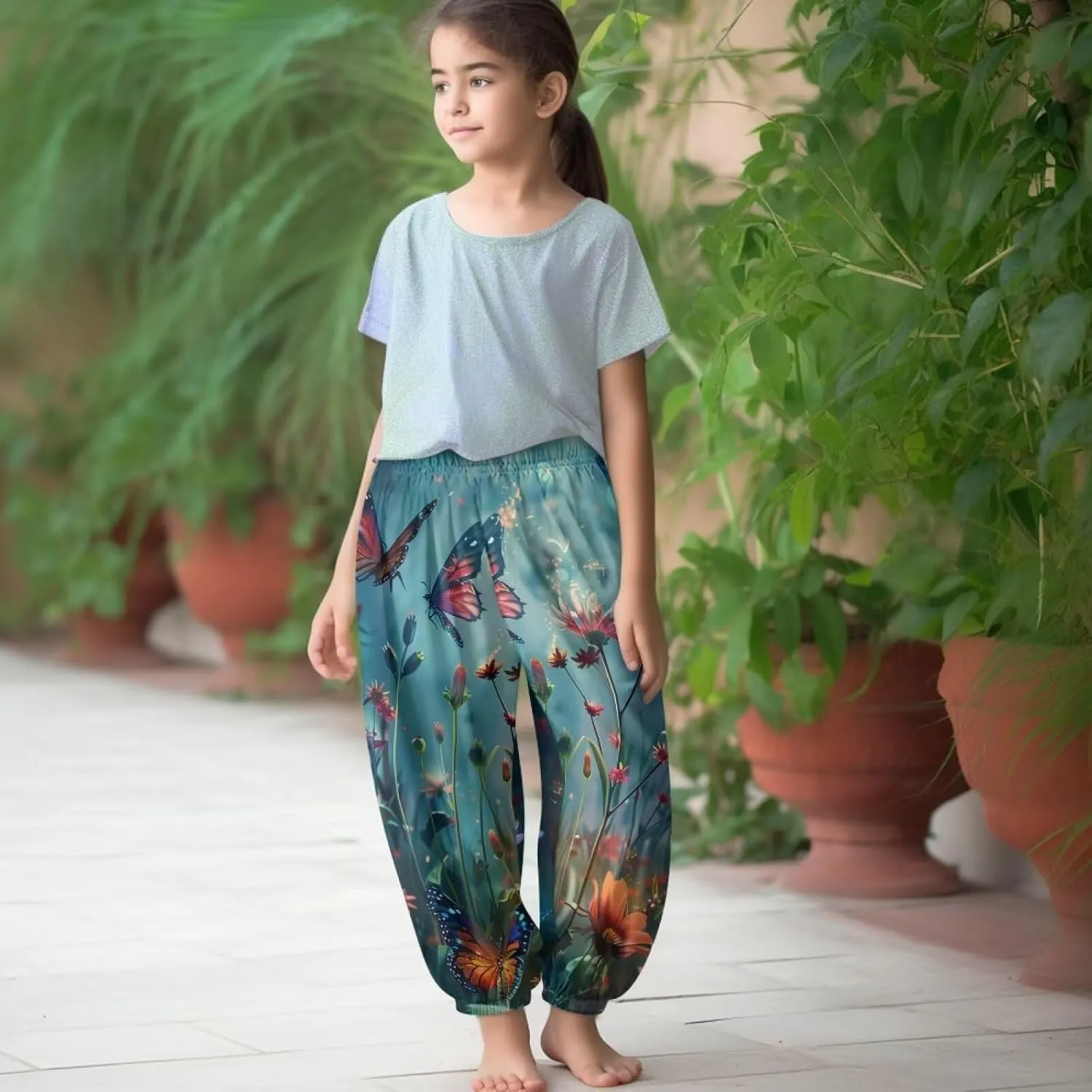 Horeset Girls Baggy Pants High Waisted Sweatpants Loose Legged Bloomers Skin Friendly Trousers for Kids