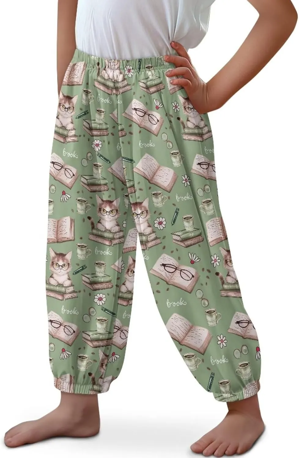 Horeset Girls Baggy Pants High Waisted Sweatpants Loose Legged Bloomers Skin Friendly Trousers for Kids