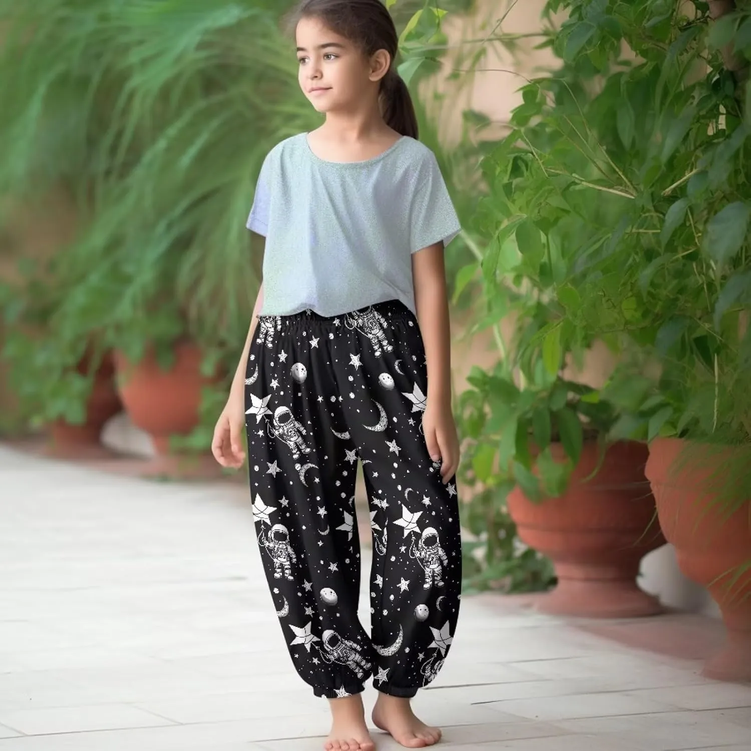 Horeset Girls Baggy Pants High Waisted Sweatpants Loose Legged Bloomers Skin Friendly Trousers for Kids