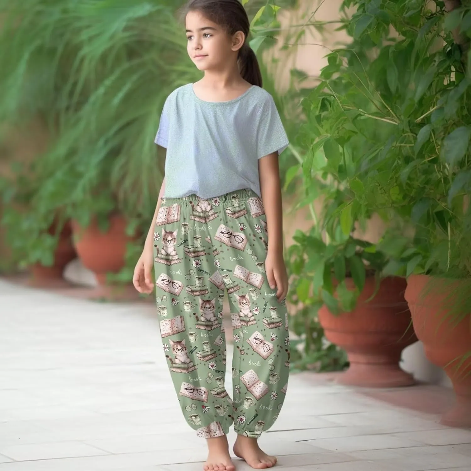 Horeset Girls Baggy Pants High Waisted Sweatpants Loose Legged Bloomers Skin Friendly Trousers for Kids