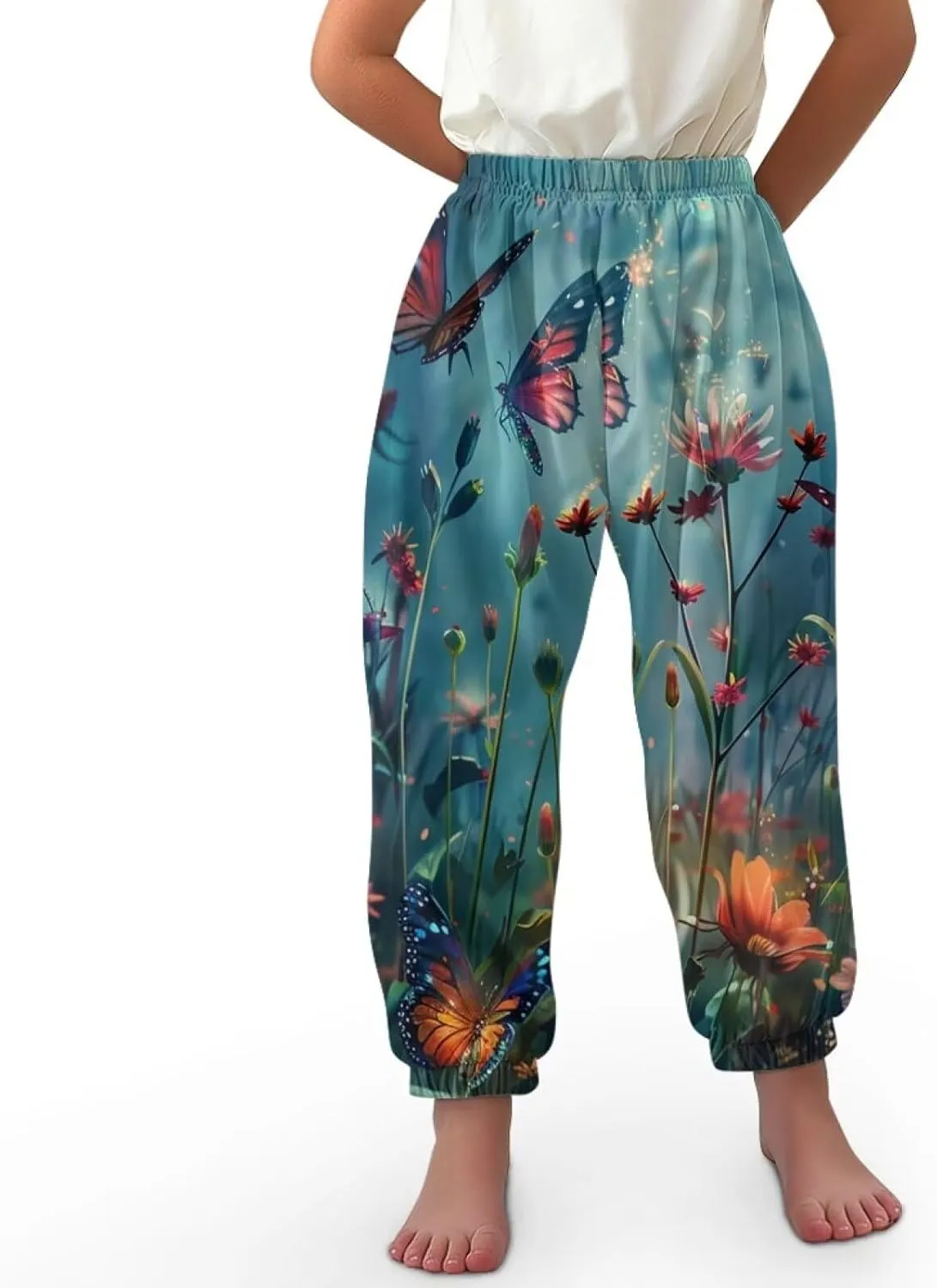 Horeset Girls Baggy Pants High Waisted Sweatpants Loose Legged Bloomers Skin Friendly Trousers for Kids